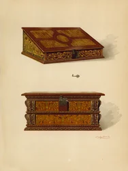Scatola intarsiata in quercia, proprietà di Edward Quilter