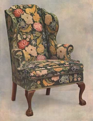 Sedia di noce ricoperta di ricamo, 1905