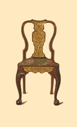 Sedia di noce intarsiata con marqueterie, 1905