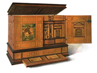 Mobile da scrittura intarsiato con marqueterie, 1904