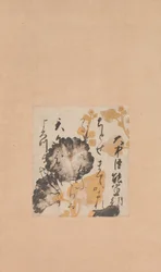 Poesia di Onakatomi Yoshinobu con sottopittura di malvarosa, inizio XVII secolo