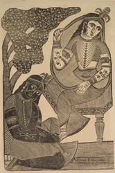 Krishna che accarezza i piedi di Radha, 1800s