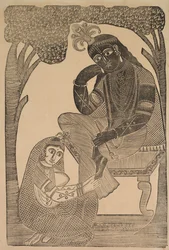 Radha che Accarezza i Piedi di Krishna