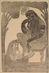 Radha accarezza i piedi di Krishna, 1800