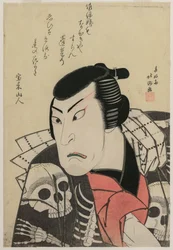 Attore Ichikawa Ebijūrō I come Tōken (China Dog) Jūbei, nella commedia Rosso e Viola, Ricche Tinture di Osaka (Benimurasaki ai de someage)