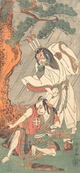 Attori Kabuki Ichimura Uzaemon IX come Ko-kakeyama e Otani Hiroji III come Koga Saburo