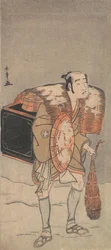 Otani Tomoemon come venditore ambulante che cammina nella neve, ca. 1778