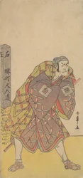 Il quinto Ichikawa Danjuro come portatore di kago vicino a un palo di miglio, ca. 1783-84