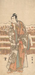 Il secondo Ichikawa Monnosuke come un uomo di alto rango in piedi nella neve, ca. 1786-87