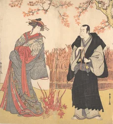 Il Secondo Segawa Tomisaburo come una Alta Cortigiana in Piedi in una Stanza