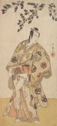 Il terzo Ichikawa Yaozo come un daimyo sotto un albero di acero