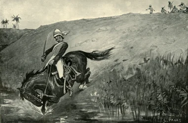 Stretta fuga del tenente Roberts inseguito dai nativi vicino a Lucknow, 1901
