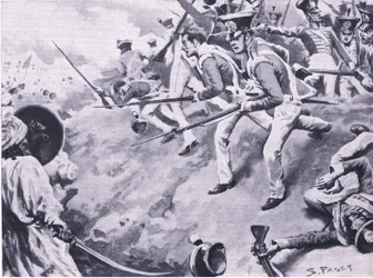 La Battaglia di Dubba, 24 marzo 1843, illustrazione da British Battles on Land and Sea, 1915
