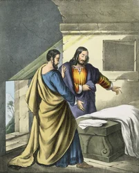 Pietro e Giovanni al Sepolcro, da una bibbia stampata da Edward Gover, 1870