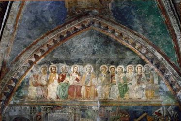 I dodici apostoli (dettaglio) di un affresco della scuola di Siena. XIV secolo. Monastero di San Benedetto (Sacro Speco), Chiesa Superiore a Subiaco (Roma), Italia