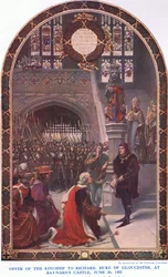 Offerta del regno a Riccardo Duca di Gloucester al Castello di Baynard, 26 giugno 1483, da La Storia del Popolo Britannico di Cassell pubblicato da Waverley Book Company Limited, c.1940