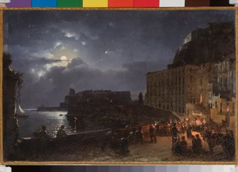 Il molo Santa Lucia a Napoli, una notte di luna piena