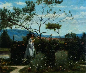 Tra i fiori nel giardino, di Silvestro Lega (1826-1895).