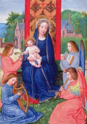 Madonna con Bambino e angeli che suonano strumenti, dalle Ore di Joanna di Ghistelles, c.1516