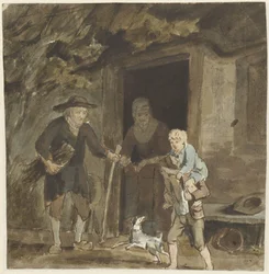 Famiglia di contadini alla porta della loro casa