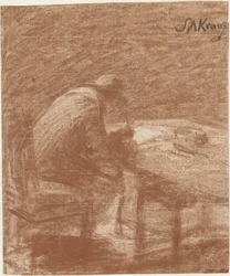Uomo che scrive a un tavolo