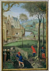 Marzo: abbattimento degli alberi, da un Libro d