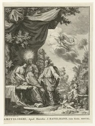 Scrittore circondato da figure allegoriche