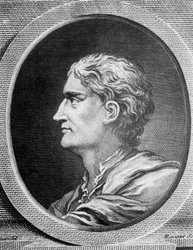 Ritratto di Isaac Newton (1642-1727), fisico e matematico inglese, incisione di Simon François Ravenet (1706-1774)