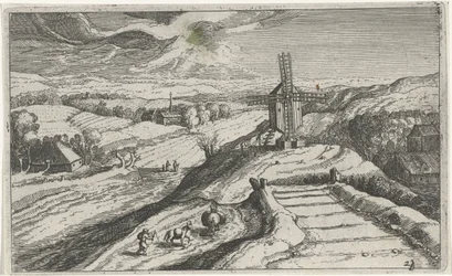 Paesaggio collinare con un mulino a vento