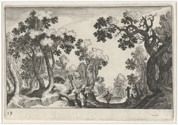 Paesaggio boschivo con contadini