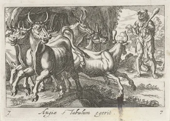 Ercole custodisce il gregge di Gerione Augiae stabulum egerit (titolo sull