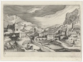 Veduta di città in una valle fluviale