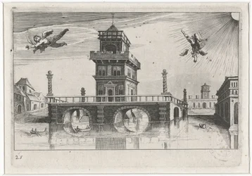 Veduta di città con Icaro e Dedalo
