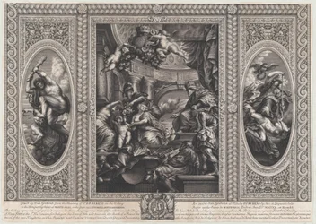Scena allegorica che mostra i benefici del regno di Giacomo al centro, Governo Saggio