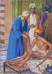 Pietro e Giovanni alla porta bella, da Il Libro delle Immagini della Bibbia pubblicato da Thomas Nelson, c.1950