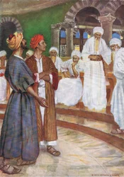 Il coraggio di Pietro e Giovanni, da Il Libro delle Immagini della Bibbia pubblicato da Thomas Nelson, c.1950