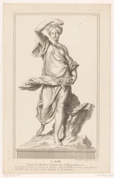 Scultura di una giovane donna su una nuvola con rose in mano