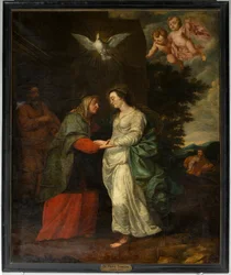 Chiesa parrocchiale (Parochiekerk Sint-Eligius). Dipinto. "Maria visita Elisabetta". Simon De Paepe. XVII secolo.