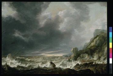 Nave in difficoltà al largo di una costa rocciosa, c.1645