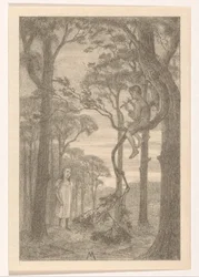 Ragazza e suonatore di flauto nel bosco