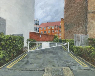 Ingresso agli edifici, 2025 (olio su tela)