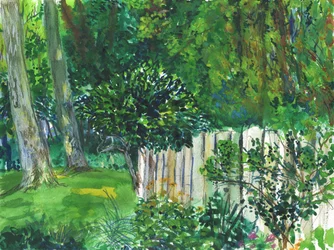 Giardino e zona umida (acquerello, matita acquerellata e grafite su carta)