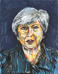 Theresa May, 2019 (inchiostro e colori acrilici su carta)