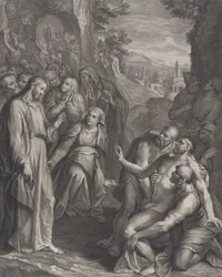 La resurrezione di Lazzaro, con Cristo a sinistra