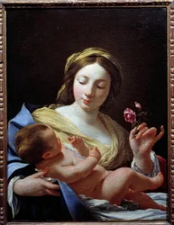 La Vergine con Bambino e una rosa. Dipinto di Simon Vouet (1590-1649) 1627. Marsiglia, Museo delle Belle Arti