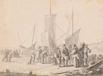Spiaggia con venditori di pesce