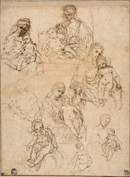 Schizzi della Vergine e Bambino, e della Sacra Famiglia