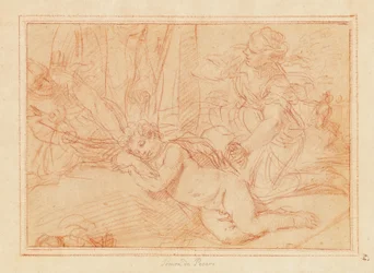 Venere e le ninfe che disarmano Cupido (gesso rosso su carta)