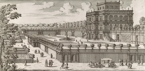 Vista della facciata laterale del Palazzo Pamphili e del suo giardino Secondo prospetto pe..., dopo il 1677