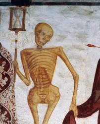 Morte che solleva la clessidra (dettaglio dalla Danza della Morte)
